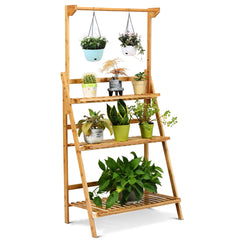 Estante Plegable Decorativo para Plantas y Flores para Interior Exterior Césped Jardín Balcón Bambú 70 x 40 x 120-144 cm