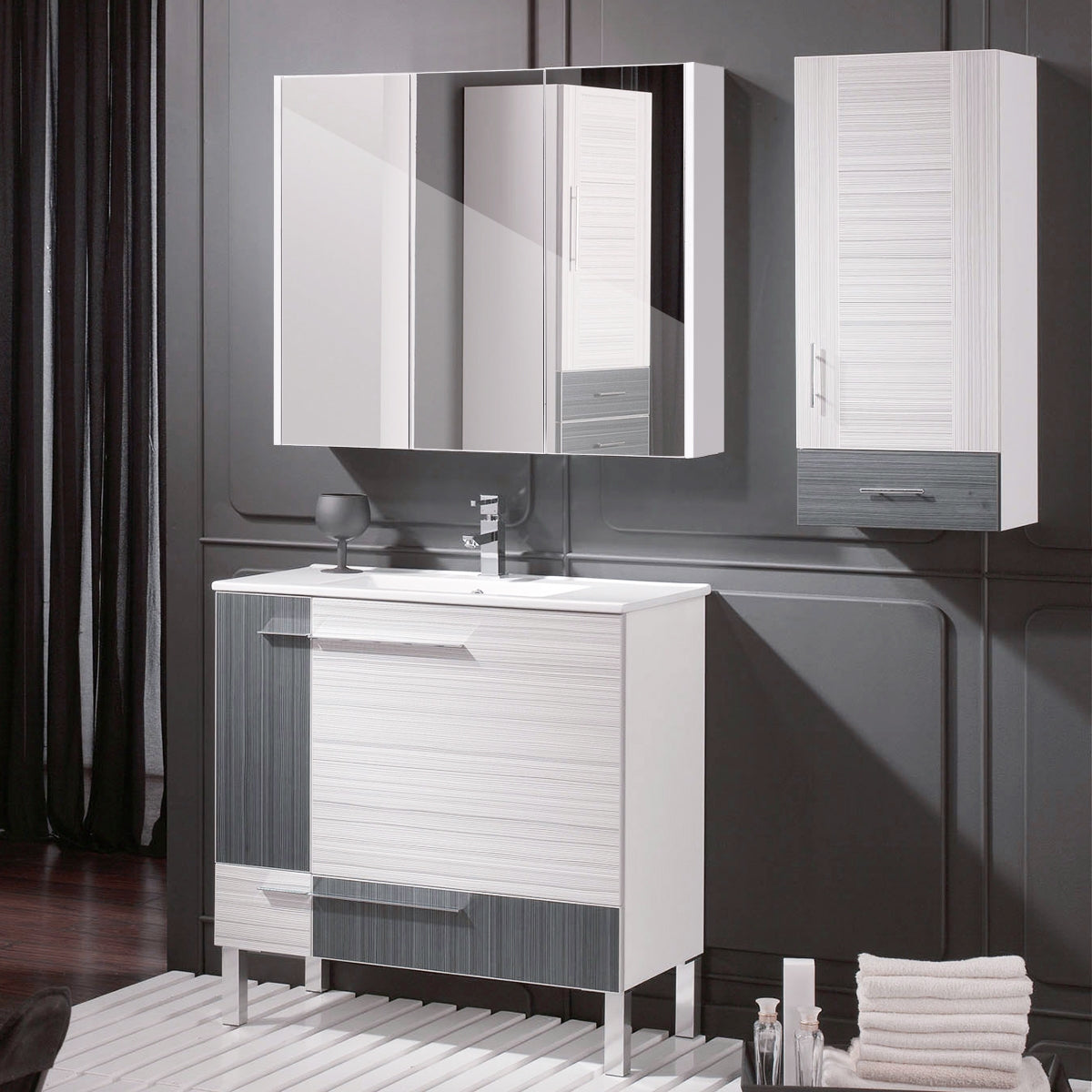 Armario de Baño con Espejo 3 Puertas Gabinete de Baño en Pared 90 x 11 x 65 cm