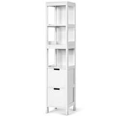 Armario Alto de Suelo para Baño con 2 Cajones y 3 Estantes Mueble Columna de Madera para Baño 30,5 x 30,5 x 144 cm Blanco