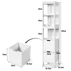 Armario Alto de Suelo para Baño con 2 Cajones y 3 Estantes Mueble Columna de Madera para Baño 30,5 x 30,5 x 144 cm Blanco