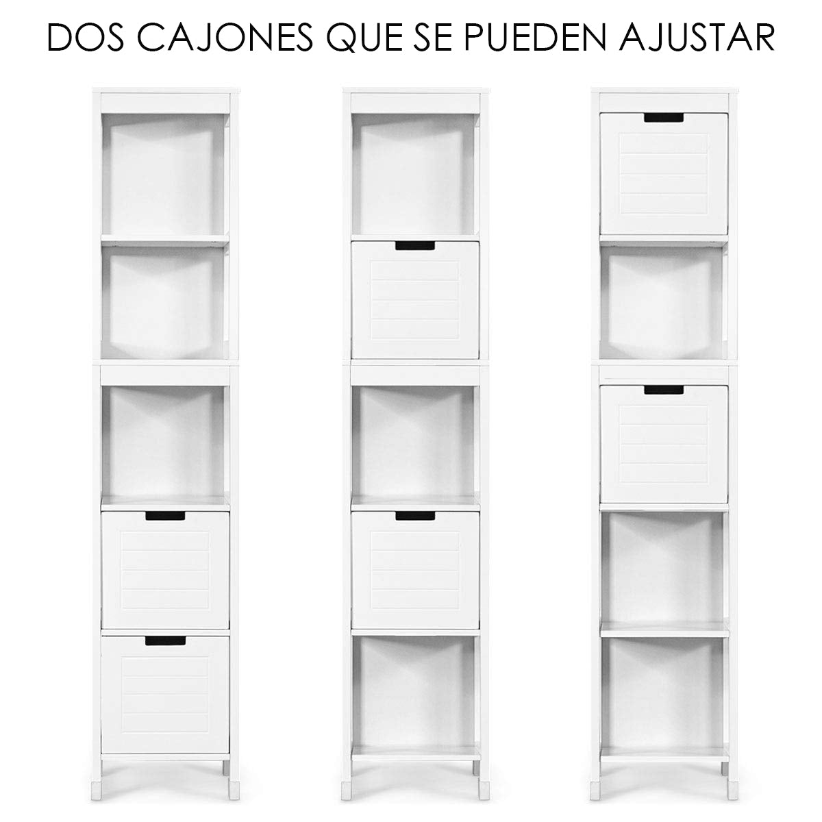 Armario Alto de Suelo para Baño con 2 Cajones y 3 Estantes Mueble Columna de Madera para Baño 30,5 x 30,5 x 144 cm Blanco
