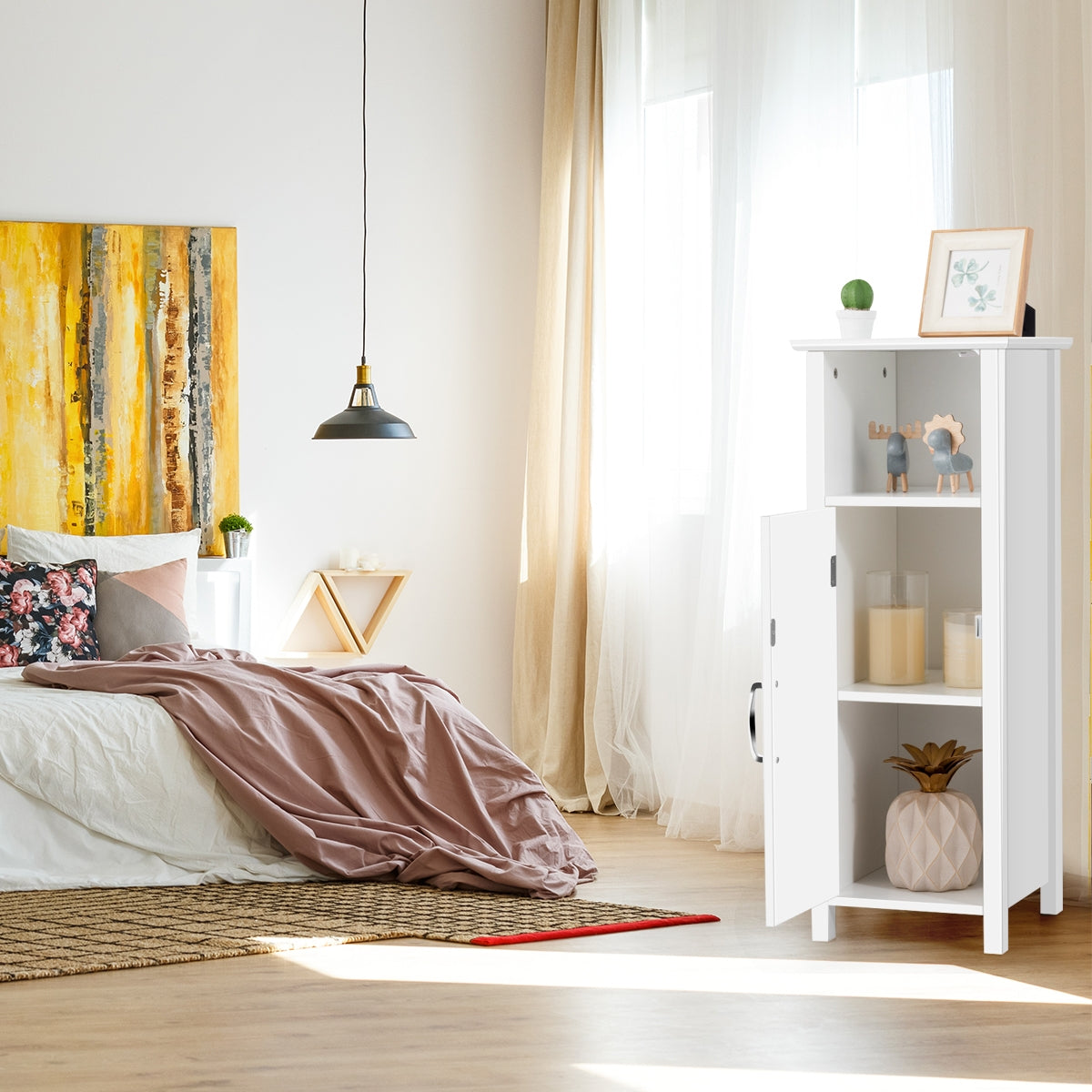 Armario de Suelo de Baño Gabinete con 3 Estantes y Puerta Estantería de Almacenamiento para Cocina Dormitorio Salón Blanco 30 x 30 x 80 cm