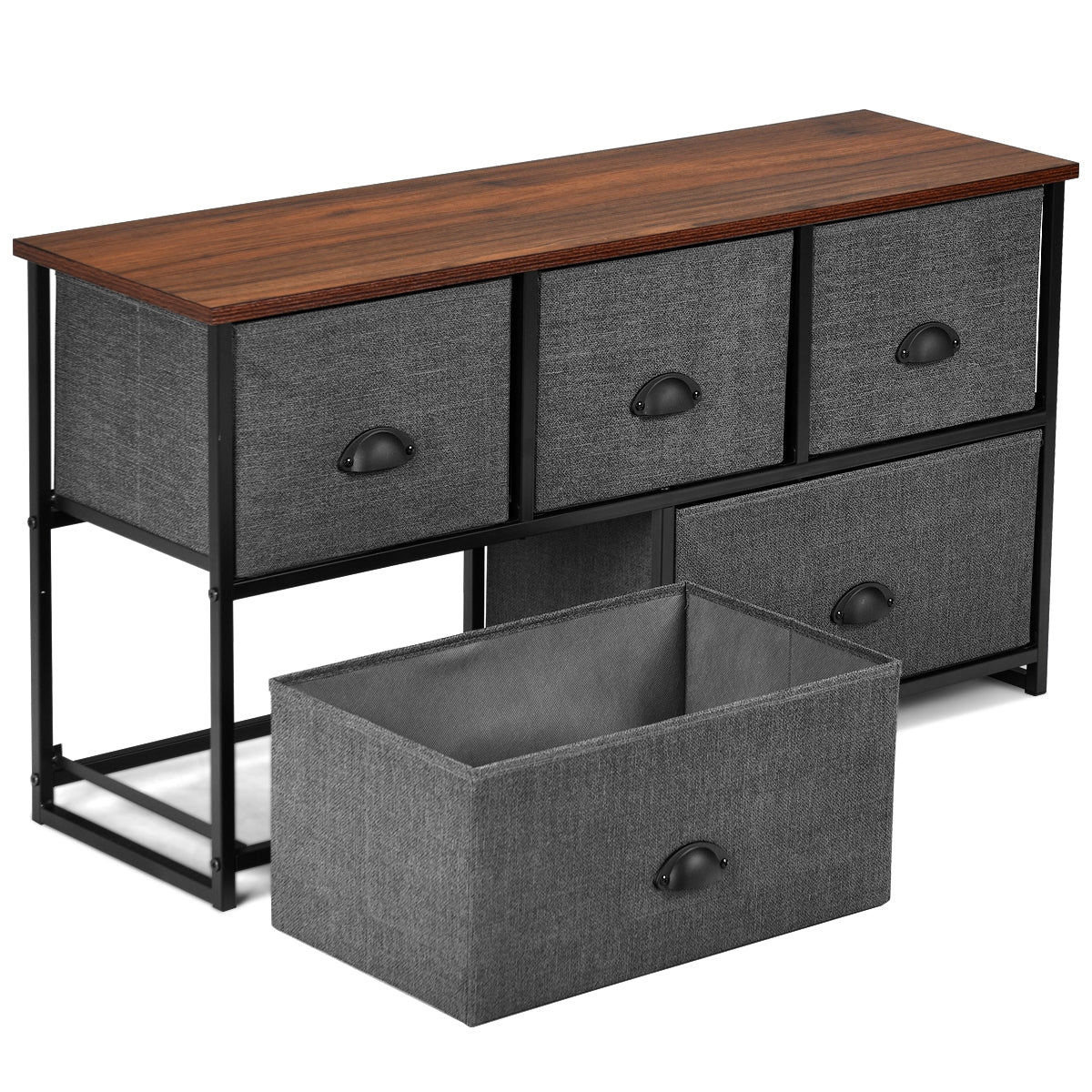 Organizador con 5 Cajones con Estructura en Hierro para Dormitorio Armario Entrada Pasillo Negro y Gris Oscuro 100 x 30 x 53,5 cm