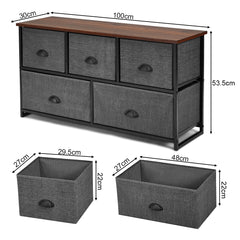 Organizador con 5 Cajones con Estructura en Hierro para Dormitorio Armario Entrada Pasillo Negro y Gris Oscuro 100 x 30 x 53,5 cm