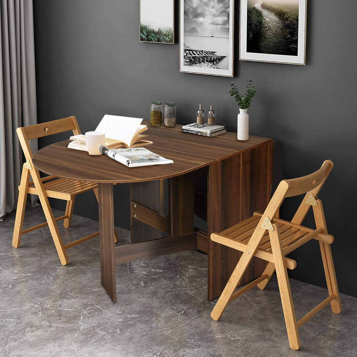 Mesa Plegable Mesa de Comedor para Cocina Balcón Jardín 163 x 80 x 75 cm Marrón