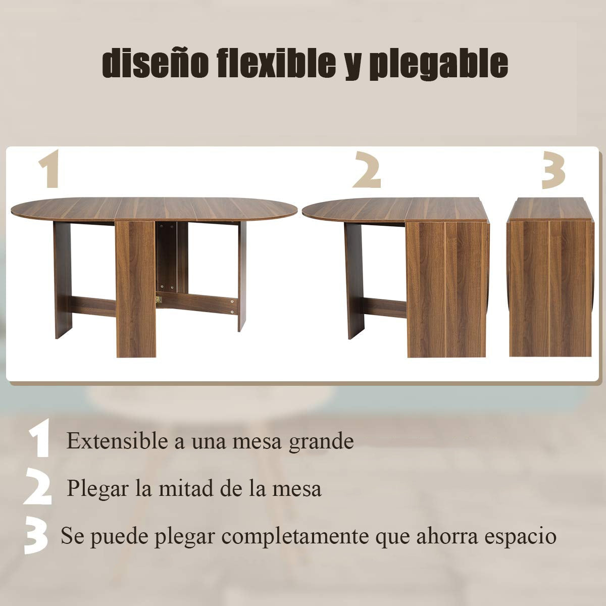 Mesa Plegable Mesa de Comedor para Cocina Balcón Jardín 163 x 80 x 75 cm Marrón