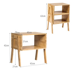 2 Mesitas Apilables con Compartimiento Abierto para Salón Dormitorio y Pequeños Espacios Bambú 43 x 29 x 42 cm