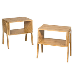 2 Mesitas Apilables con Compartimiento Abierto para Salón Dormitorio y Pequeños Espacios Bambú 43 x 29 x 42 cm