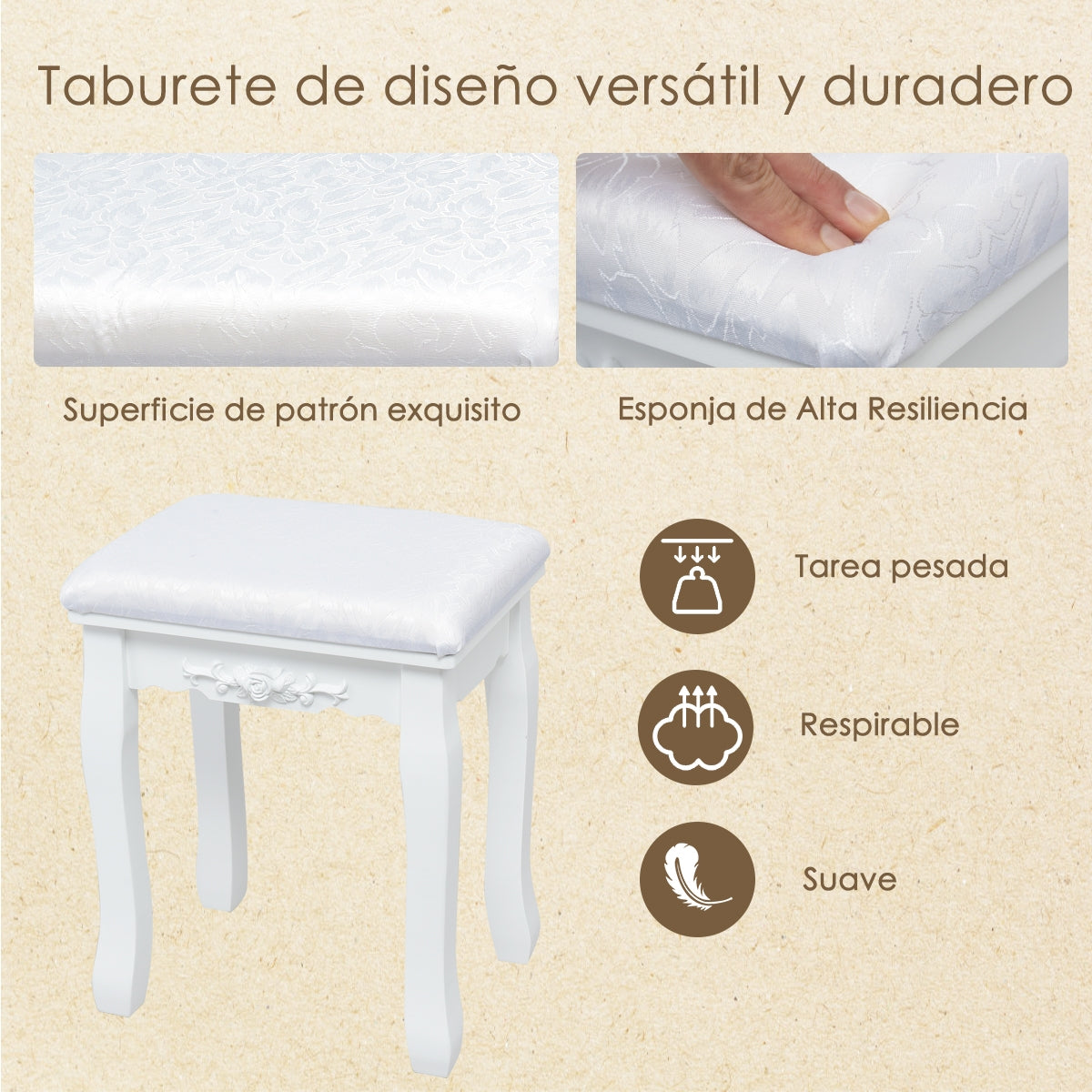 Tocador de Maquillaje con LED Espejo Giratorio 3 Cajones y Taburete para Dormitorio Habitación Blanco 75 x 40 x 143,5 cm