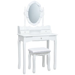 Tocador de Maquillaje con LED Espejo Giratorio 3 Cajones y Taburete para Dormitorio Habitación Blanco 75 x 40 x 143,5 cm