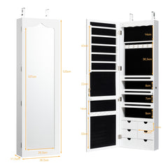 Armario para Joyas con Espejo Iluminación LED Cerradura Estante para Joyero Organizador Montar en Puerta y Pared 36,5 x 11,5 x 120 cm Blanco
