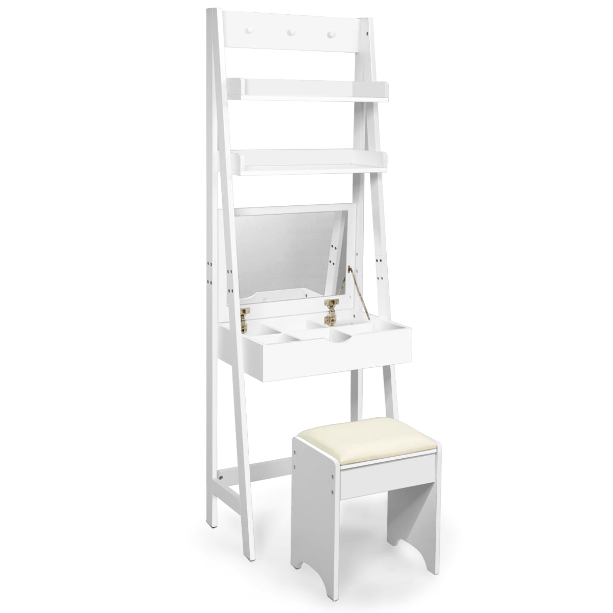 Mesa para Maquillaje con Espejo Taburete Acolchonado Tocador para Habitación Dormitorio 61,5 x 40 x 180 cm Blanco