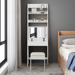 Mesa para Maquillaje con Espejo Taburete Acolchonado Tocador para Habitación Dormitorio 61,5 x 40 x 180 cm Blanco