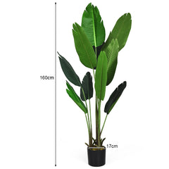 Palmera Tropical Artificial con Maceta Negra Bonsái Falso de Interior con 10 Hojas Realísticas Verde 160 cm