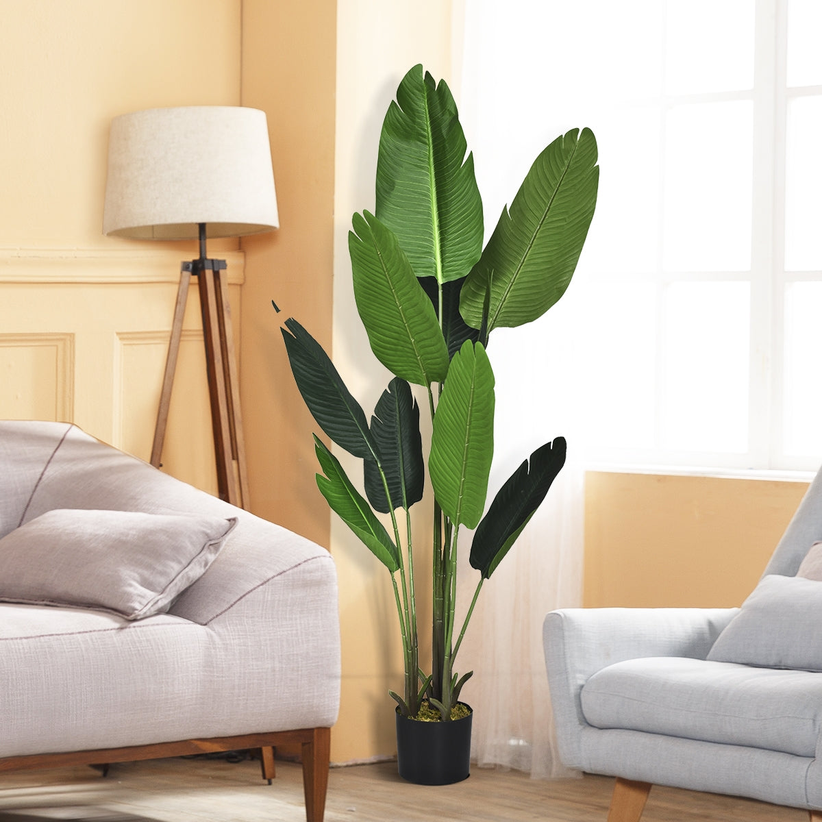 Palmera Tropical Artificial con Maceta Negra Bonsái Falso de Interior con 10 Hojas Realísticas Verde 160 cm
