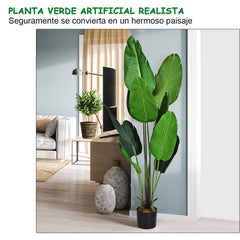 Palmera Tropical Artificial con Maceta Negra Bonsái Falso de Interior con 10 Hojas Realísticas Verde 160 cm