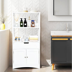 Armario de Baño con 3 Estanterías 1 Cajón 1 Gabinete de Almacenamiento Toalla Champú Gel Organizador para Cocina 60 x 32,5 x 122 cm Blanco