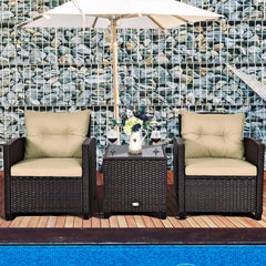 Set 3 Piezas Muebles Conversación de Patio Sofá en Ratán de Exterior con Cojín Lavable para Jardín Piscina Balcón Marrón 67 x 67 x 76 cm