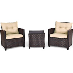 Set 3 Piezas Muebles Conversación de Patio Sofá en Ratán de Exterior con Cojín Lavable para Jardín Piscina Balcón Marrón 67 x 67 x 76 cm