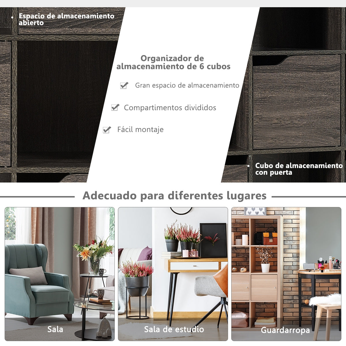 Librería con 9 Compartimentos Estantería con Estante para Archivos Libro Plantas para Hogar Oficina Salón Gris Oscuro 90 x 29 x 90 cm