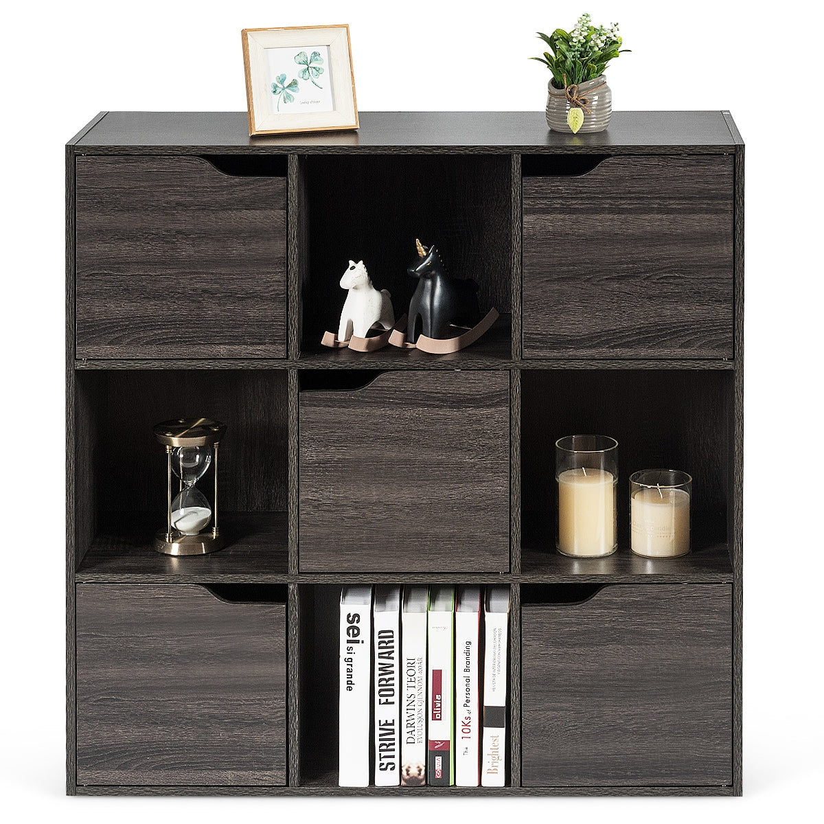 Librería con 9 Compartimentos Estantería con Estante para Archivos Libro Plantas para Hogar Oficina Salón Gris Oscuro 90 x 29 x 90 cm
