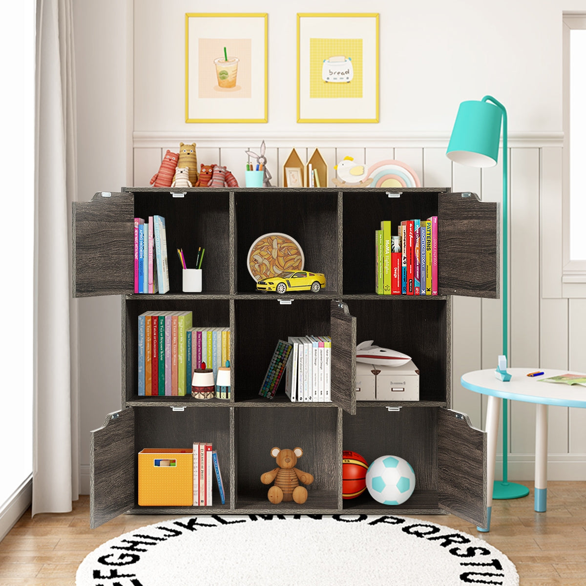 Librería con 9 Compartimentos Estantería con Estante para Archivos Libro Plantas para Hogar Oficina Salón Gris Oscuro 90 x 29 x 90 cm
