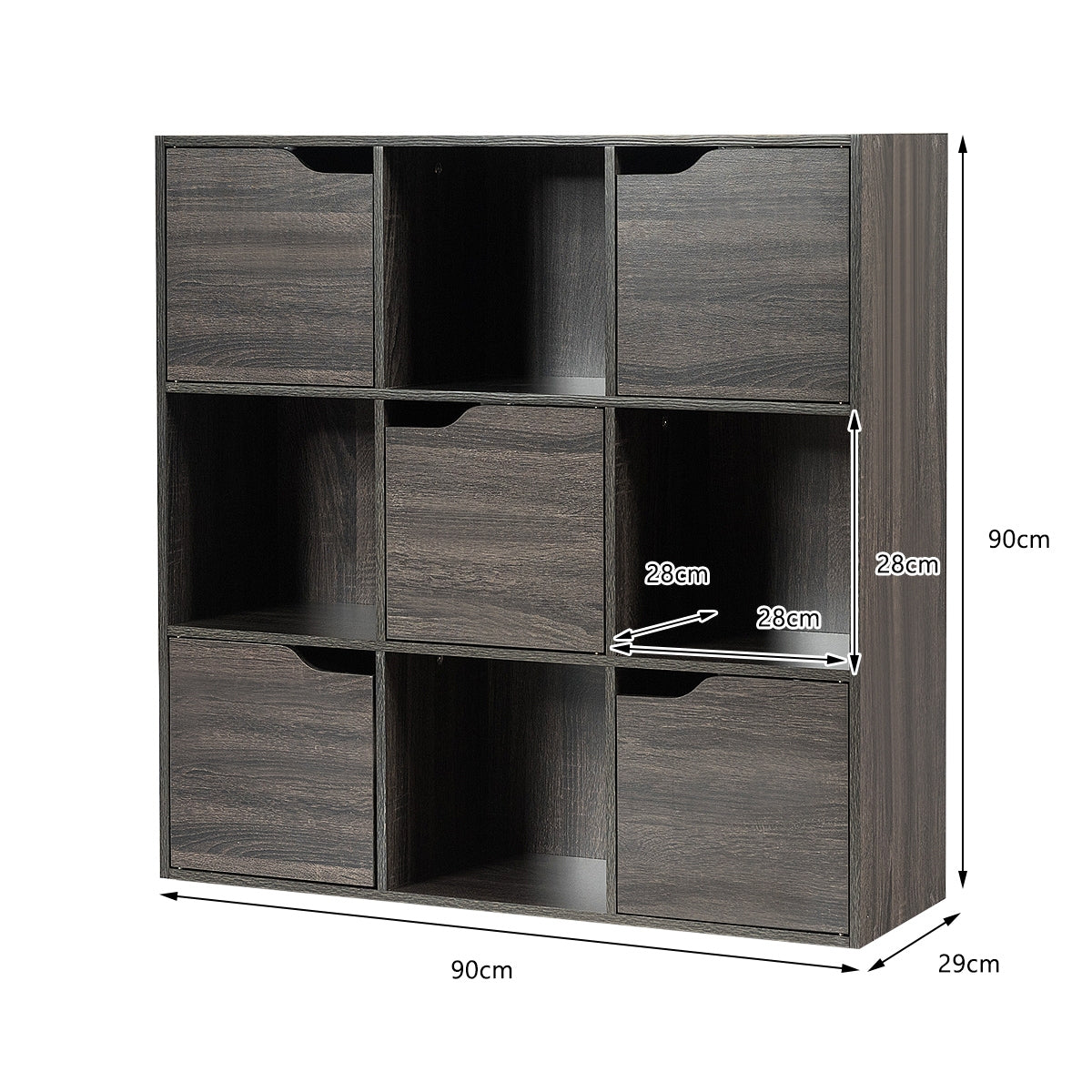 Librería con 9 Compartimentos Estantería con Estante para Archivos Libro Plantas para Hogar Oficina Salón Gris Oscuro 90 x 29 x 90 cm