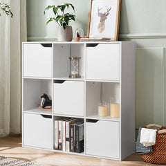Librería con 9 Compartimentos Estantería con Estante para Archivos Libro Plantas para Hogar Oficina Salón Blanco 90 x 29 x 90 cm