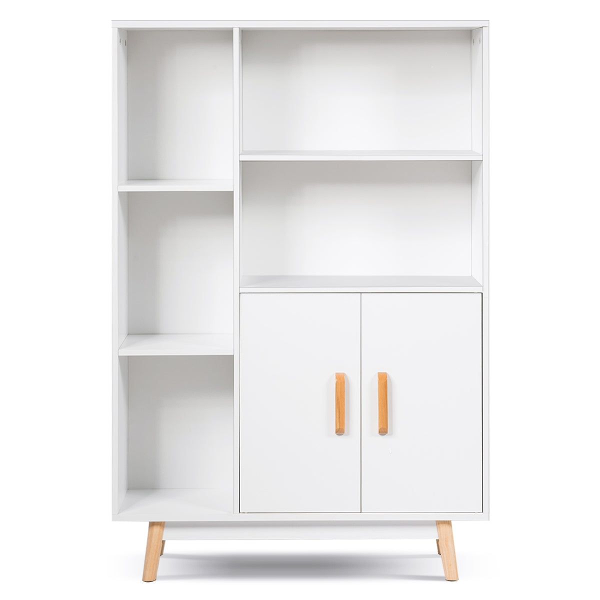 Librería de Madera con Dos Puertas con Patas de Madera para Casa Oficina Blanco 80 x 24 x 119 cm