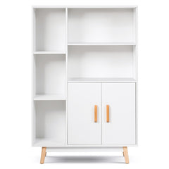 Librería de Madera con Dos Puertas con Patas de Madera para Casa Oficina Blanco 80 x 24 x 119 cm