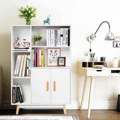 Librería de Madera con Dos Puertas con Patas de Madera para Casa Oficina Blanco 80 x 24 x 119 cm