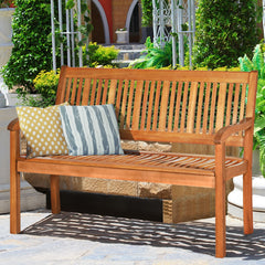 Banco de Madera para 2 Personas con Respaldo Curvo y Reposabrazos Amplios para Patio Veranda Piscina Balcón 126 x 63 x 91 cm