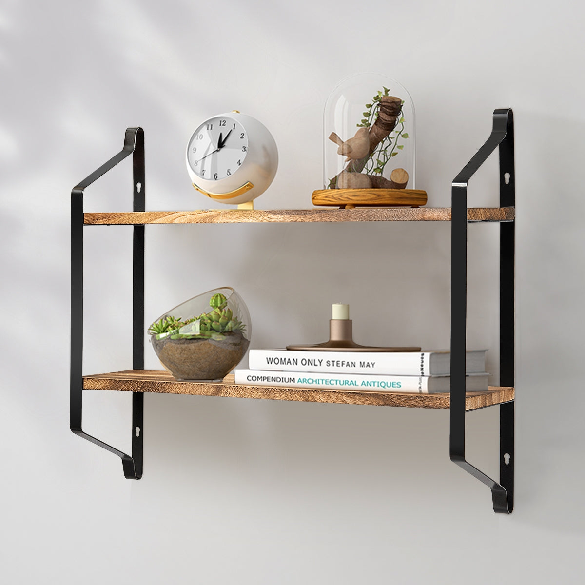 Estante Rústico con 2 Niveles Fácil de Montar para Almacén Cocina Salón Dormitorio Baño 60 x 15 x 51 cm