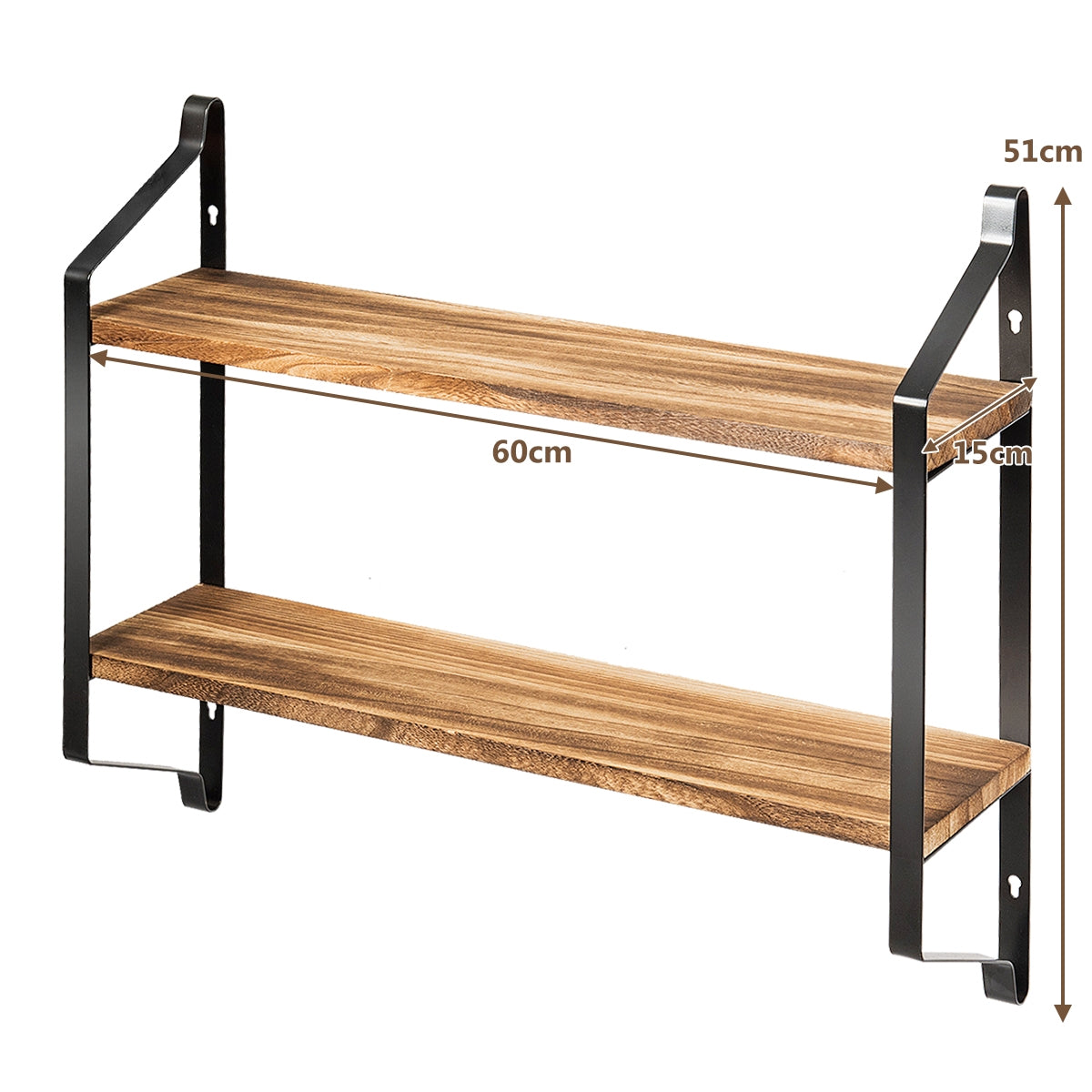 Estante Rústico con 2 Niveles Fácil de Montar para Almacén Cocina Salón Dormitorio Baño 60 x 15 x 51 cm