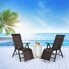 Set de 2 Tumbonas de Ratán de Exterior Silla Reclinable Plegable con Respaldo Regulable para Jardín Patio Playa Interior Marrón