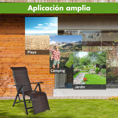 Set de 2 Tumbonas de Ratán de Exterior Silla Reclinable Plegable con Respaldo Regulable para Jardín Patio Playa Interior Marrón