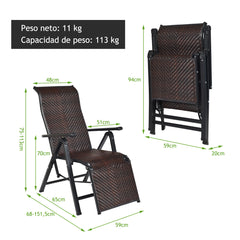 Set de 2 Tumbonas de Ratán de Exterior Silla Reclinable Plegable con Respaldo Regulable para Jardín Patio Playa Interior Marrón