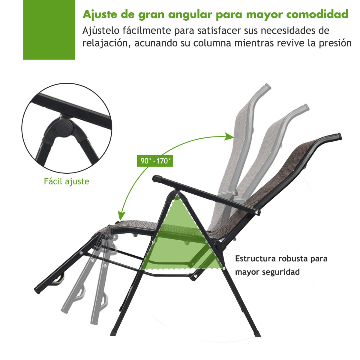 Set de 2 Tumbonas de Ratán de Exterior Silla Reclinable Plegable con Respaldo Regulable para Jardín Patio Playa Interior Marrón