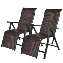 Set de 2 Tumbonas de Ratán de Exterior Silla Reclinable Plegable con Respaldo Regulable para Jardín Patio Playa Interior Marrón