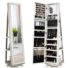 Armario Joyero Giratorio a 360° con Espejo Entero Organizador Joyas con Espejo para Maquillarse Blanco 39 x 39 x 161 cm