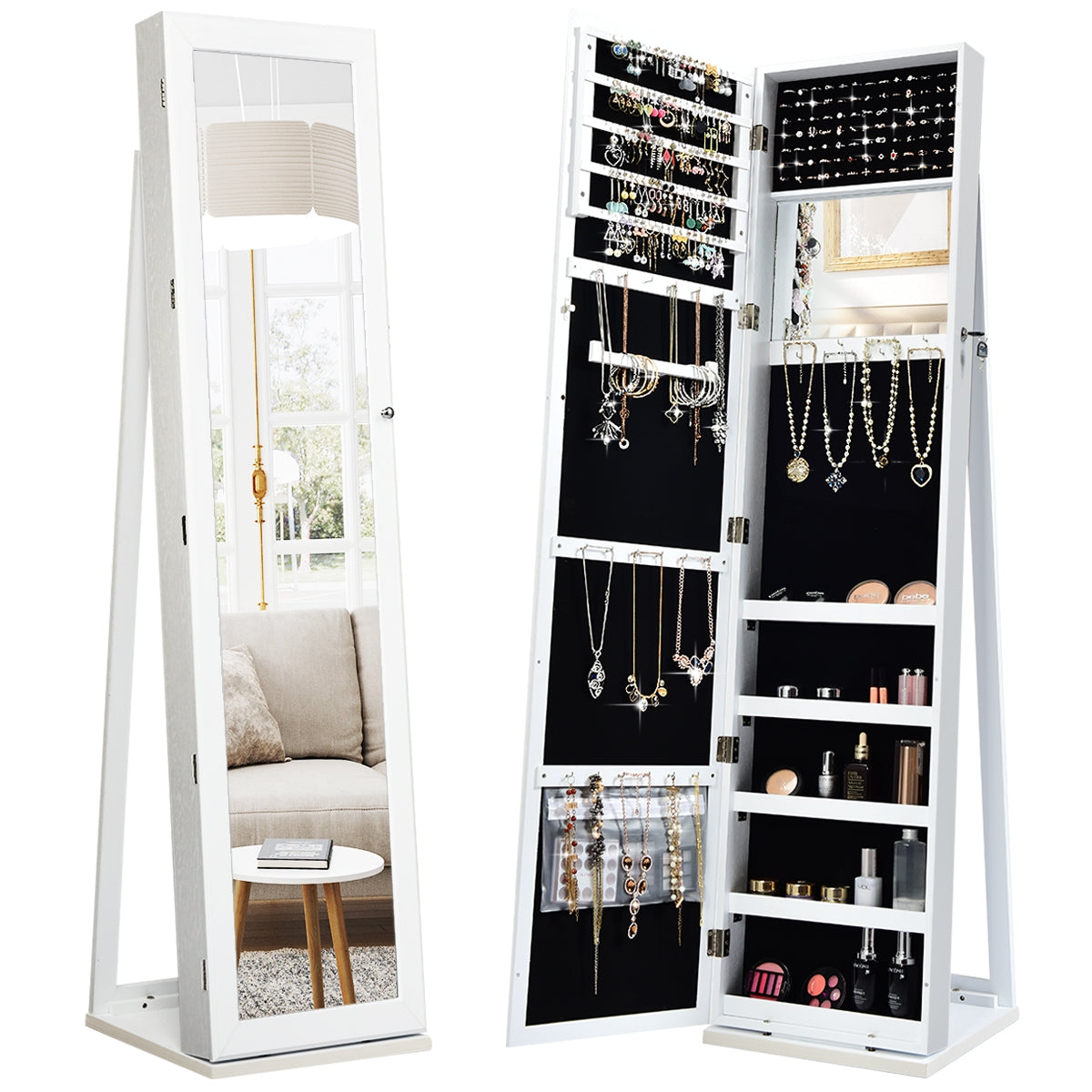 Armario para Joyas 2 en 1 con Espejo Interno para Pendientes Blanco 38 x 38 x 157,5 cm