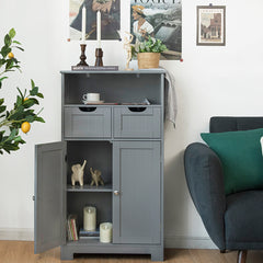 Armario del Baño con una Repisa Abierta 2 Puertas y 2 Cajones para Salón Baño Habitación Casa Oficina Gris 60 x 30 x 109 cm