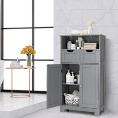 Armario del Baño con una Repisa Abierta 2 Puertas y 2 Cajones para Salón Baño Habitación Casa Oficina Gris 60 x 30 x 109 cm