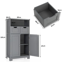 Armario del Baño con una Repisa Abierta 2 Puertas y 2 Cajones para Salón Baño Habitación Casa Oficina Gris 60 x 30 x 109 cm