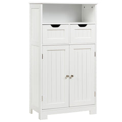 Armario del Baño con una Repisa Abierta 2 Puertas y 2 Cajones para Salón Baño Habitación Casa Oficina Blanco 60 x 30 x 109 cm