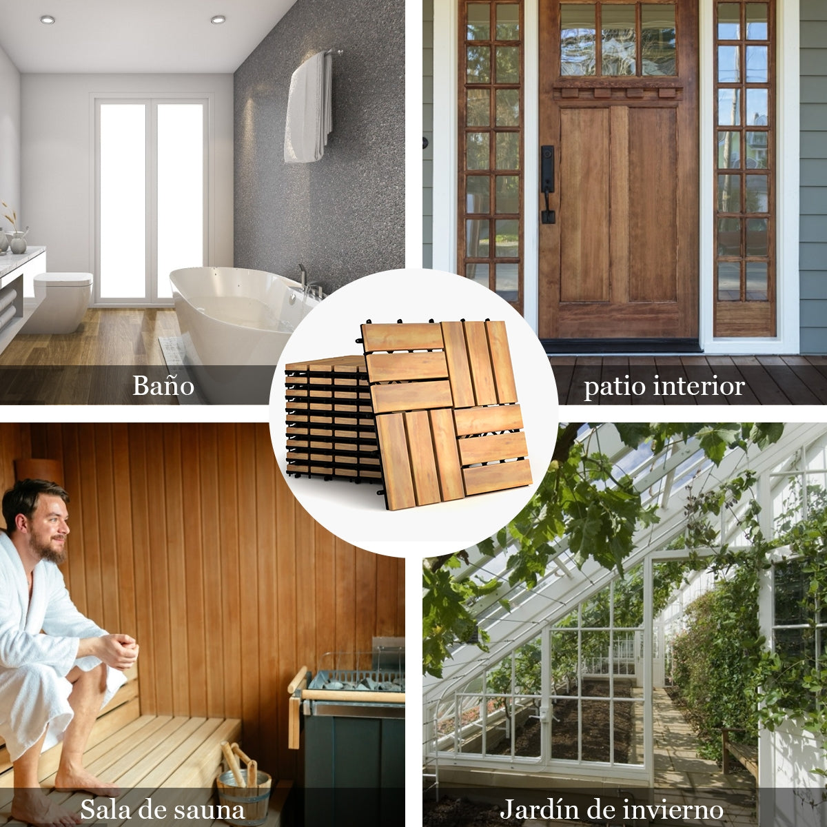 10 Azulejos de Madera de Acacia para Veranda Suelo de Interior y Exterior Marrón 30 x 30 x 2,5 cm