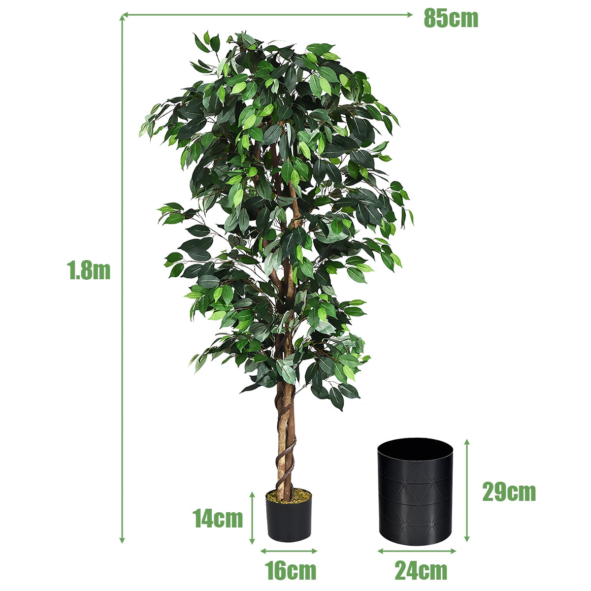 Ficus Artificial con Maceta 1008 Hojas y Tronco Natural Perfecto para Decorar Casa Jardín Oficina Verde 180 cm