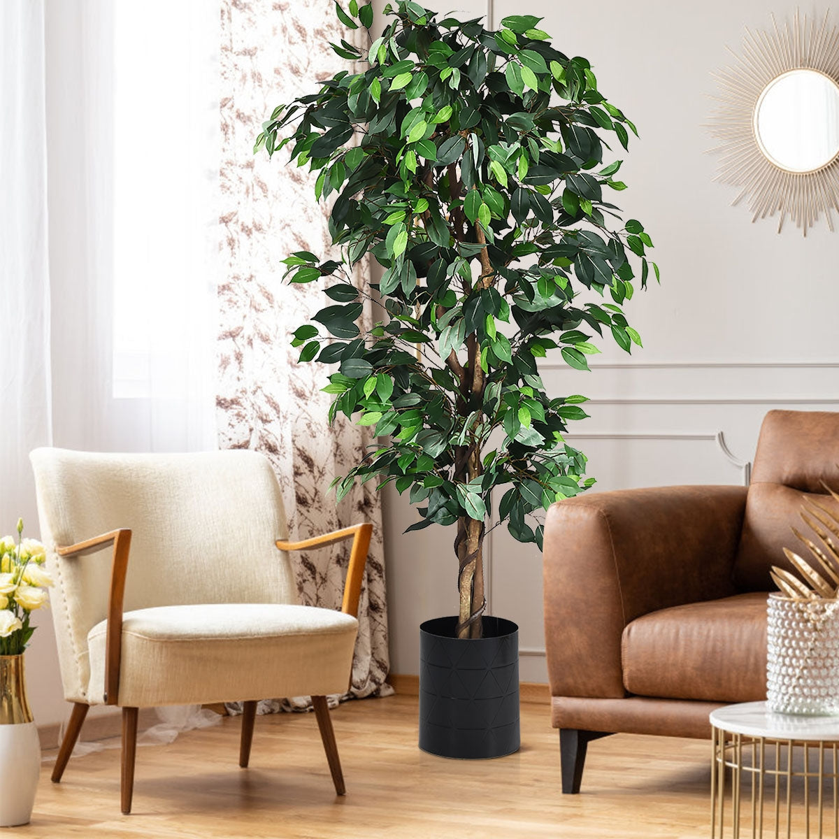 Ficus Artificial con Maceta 1008 Hojas y Tronco Natural Perfecto para Decorar Casa Jardín Oficina Verde 180 cm
