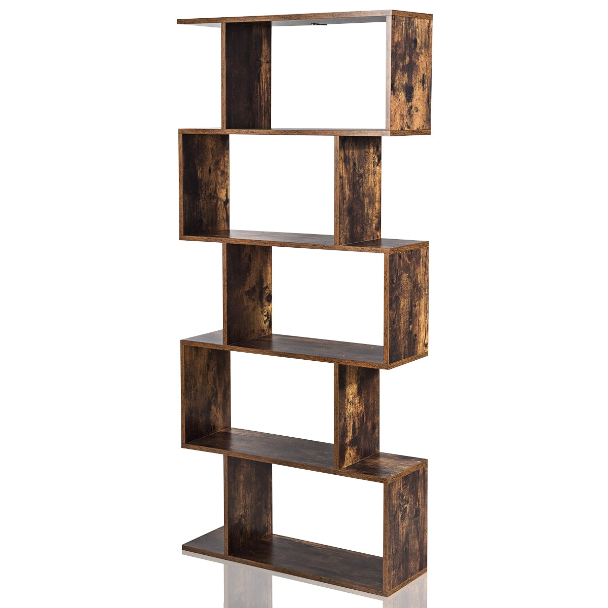 Estante en S con 5 Niveles Librería de Madera Multiuso en Estilo Industrial para Salón Dormitorio Casa Oficina Marrón Rústico 70 x 24 x 158 cm