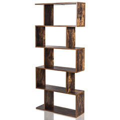 Estante en S con 5 Niveles Librería de Madera Multiuso en Estilo Industrial para Salón Dormitorio Casa Oficina Marrón Rústico 70 x 24 x 158 cm